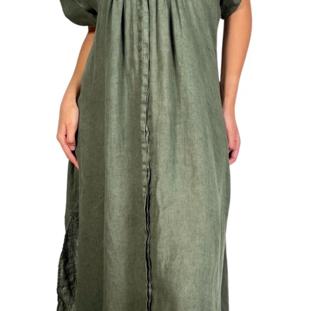 Zara Relaxed Olive Green Linen Button-Front Maxi